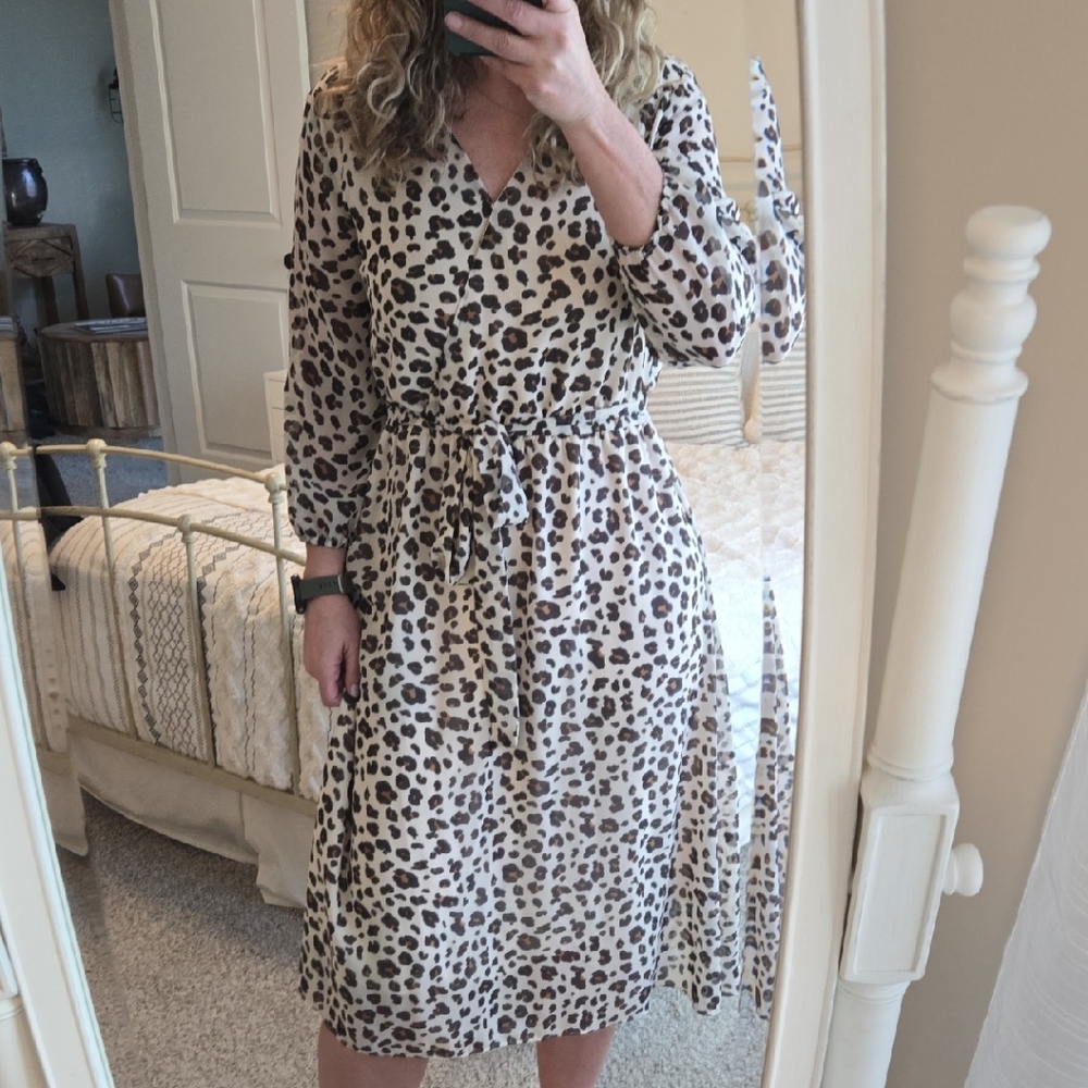 LOFT Animal Print Long Sleeve Dress